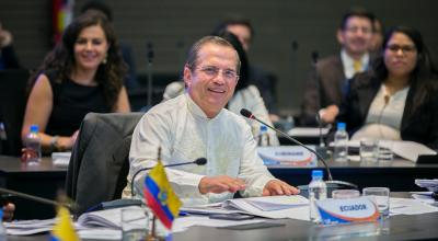 El canciller Ricardo Patiño una reunión de Unasur, el 28 de enero de 2016. 