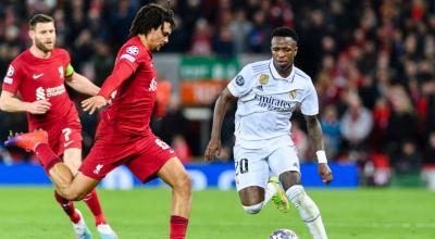 Vinicius Jr, del Real Madrid, en el partido ante Liverpool por la Champions League, el 21 de febrero de 2023. 