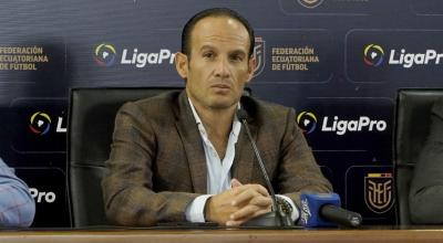 Francisco Egas, presidente de la FEF, durante una rueda de prensa en Quito, el 7 de septiembre de 2022.