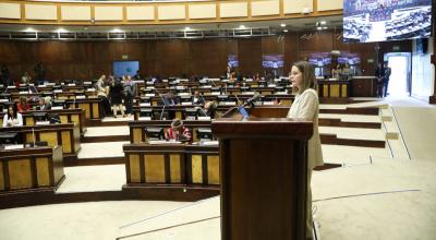 La exministra de Salud, Ximena Garzón, durante su intervención de defensa en el juicio político en su contra.