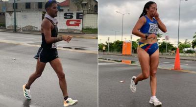 Daniel Pintado y Johanna León, campeones nacionales en los 35 kilómetros marcha, el 25 de febrero de 2023.