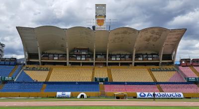 Vista de la tribuna principal del estadio Olímpico Atahualpa de Quito, el miércoles 1 de marzo de 2023.