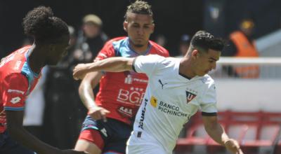 Alexander Alvarado, durante un amistoso de Liga de Quito ante El Nacional, el 29 de enero de 2023.