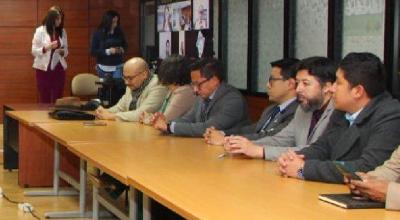 Freddy Carrión (tercero desde la izquierda), exdefensor del Pueblo, durante la audiencia de apelación de su sentencia, el 10 de marzo de 2023.