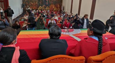 Leonida Iza, presidente de la Conaie, encabezó la Asamblea de organizaciones sociales. Quito, 17 de marzo de 2023