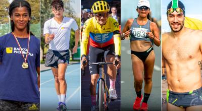 Anahí Suárez, Jonathan Amores, Richard Carapaz, Glenda Morejón y Esteban Enderica, deportistas que quieren llegar a los Juegos Olímpicos de París 2024. 
