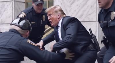 Imagen de Donald Trump 'arrestado' en Nueva York, una fotografía falsa creada por un software de inteligencia artificial. 