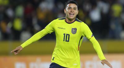 kendry Páez festeja el gol que le marcó a Argentina en el Sudamericano Sub 17, el jueves 20 de abril de 2023. 