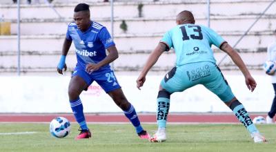 Bryan Carabalí, durante el partido de Emelec ante Cumbayá, el 7 de mayo de 2023.