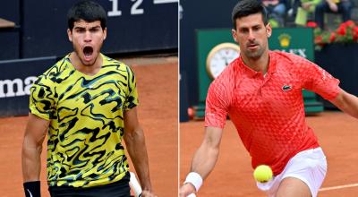 Carlos Alcaraz y Novak Djokovic, durante el Masters 1.000 de Roma.