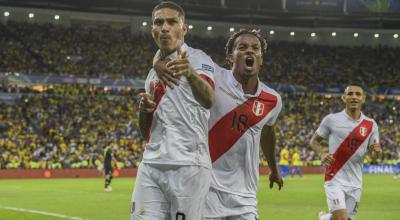 Paolo Guerrero festeja un gol en la Copa América, el 7 de julio de 2019.