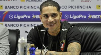 Paolo Guerrero, durante una rueda de prensa en el estadio Rodrigo Paz Delgado, el 21 de julio de 2023. 