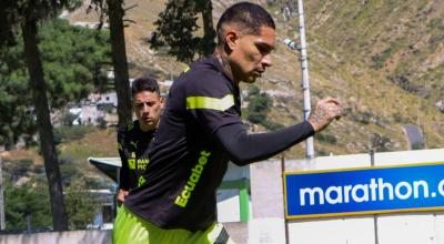 Paolo Guerrero, durante un entrenamiento con Liga de Quito, el 24 de julio de 2023. 