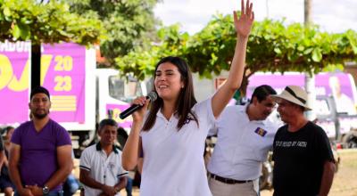 Valentina Centeno, candidata a asambleísta nacional por la alianza ADN, durante un evento este 8 de julio de 2023.