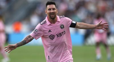 Lionel Messi festeja su gol con el Inter Miami ante Philadelphia, el 15 de agoso de 2023.