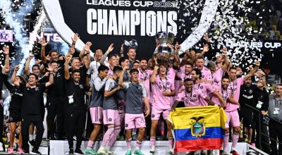 Los jugadores del Inter Miami festejan el título de la Leagues Cup, después de vencer a Nashville en la final, el 19 de agosto de 2023. 