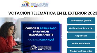 Imagen referencial. Pantallazo inicial del portal de ingreso del CNE, para el voto telemático. 