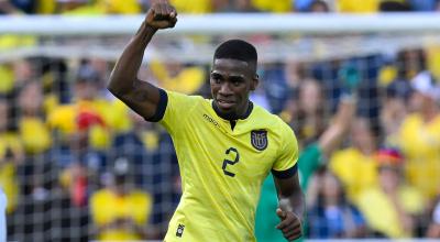 Félix Torres celebra su gol en el partido de Ecuador ante Uruguay, el 12 de septiembre de 2023.