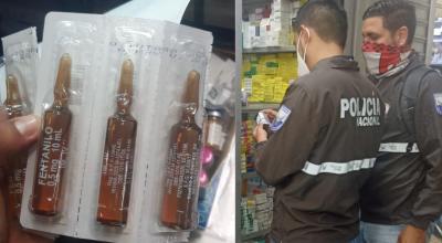 La Policía decomisó ampollas de fentanilo en un local comercial de la Bahía, en Guayaquil.