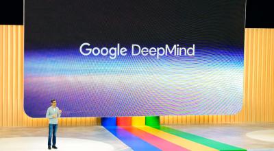 El director ejecutivo de Google, Sundar Pichai, habla sobre Google DeepMind, en mayo de 2023. 