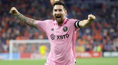 Lionel Messi festeja un gol en las semifinales de la US Open Cup, el 23 de agosto de 2023.