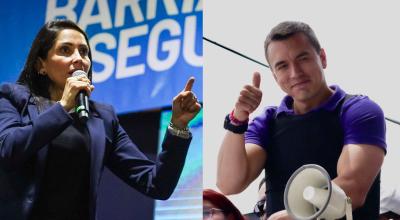 Los candidatos Luisa González y Daniel Noboa, durante eventos de campaña este fin de semana.