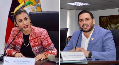 La nueva presidenta del CPCCS, Nicole Bonifaz, y el nuevo vicepresidente, Andrés Fantoni, el 10 de octubre de 2023.