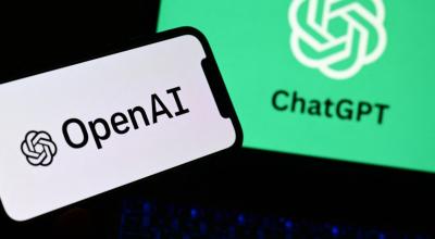 El logo de Open AI, compañía detrás del bot con inteligencia artificial ChatGPT, tras su aparición como app móvil, octubre de 2023.