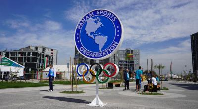 El símbolo de Panam Sports, en la Villa Panamericana de Santiago, en octubre de 2023.