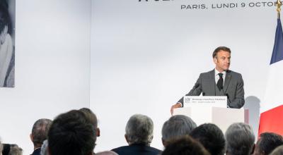 El presidente de Francia, Emmanuel Macron, en un evento el 9 de octubre de 2023