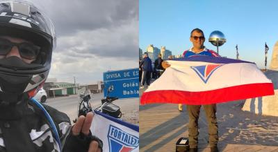 Un hincha de Fortaleza viajó en moto para ver la final de la Copa Sudamericana, en Punta del Este, Uruguay.