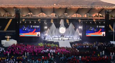 Vista panorámica de la ceremonia de clausura de los Juegos Panamericanos de Santiago, el 5 de noviembre de 2023.