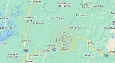 Epicentro del sismo de 5.2 grados en Ecuador el 6 de noviembre de 2023.