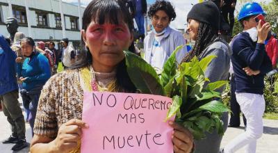 Alicia Cahuiya, activista ecuatoriana por los derechos de los indígenas, en una marcha por el Yasuní, el 25 de junio de 2022.