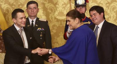 Daniel Noboa, presidente del Ecuador, posesiona a Mónica Palencia como ministra de Gobierno y le encarga también la Cartera del Interior, el 23 de noviembre de 2023.