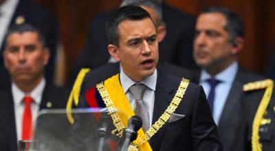 El presidente Daniel Noboa, durante su discurso de posesión, el 23 de noviembre de 2023.