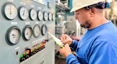 Trabajador de la Empresa Eléctrica monitorea instalaciones de una central el 27 de noviembre de 2023.