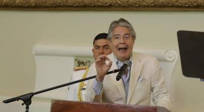 Guillermo Lasso en un discurso en Guayaquil, cuando aún era presidente de Ecuador, en agosto de 2023.