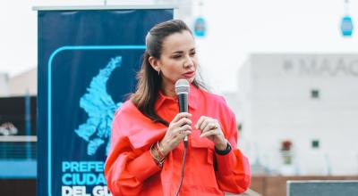 La prefecta del Guayas, Marcela Aguiñaga, durante un acto oficial del Gobierno provincial, Guayaquil, el 1 de diciembre de 2023.