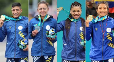 David Hurtado, Glenda Morejón, Angie Palacios y Lucía Yépez con sus medallas de los Juegos Panamericanos de Chile.