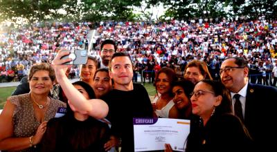 El presidente Daniel Noboa en un evento en Portoviejo, el 4 de enero de 2024.