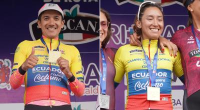 Richard Carapaz y Miryam Núñez se coronaron campeones de contrarreloj en el Nacional de Ciclismo, el 1 de febrero de 2024.