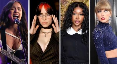 Las cantantes nominadas al Grammy Oliva Rodrigo, Billie Eilish, SZA y Taylor Swift.