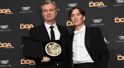 Christopher Nola y Cillian Murphy, ganadores a mejor director y mejor actor, respectivamente por la película Oppenheimer