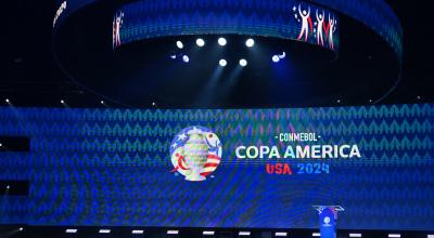 El escenario en Miami donde se realiza el sorteo de la Copa América 2024.