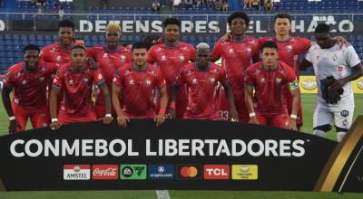 Jugadores de El Nacional, durante un partido de Copa Libertadores, el 22 de febrero de 2024.