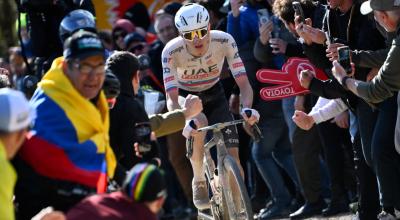 Tadej Pocagar, durante la Strade Bianche, el 2 de marzo de 2024.