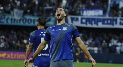 Facundo Castelli celebra su gol ante Delfín, por la Fecha 4 de LigaPro, este 21 de marzo de 2024.