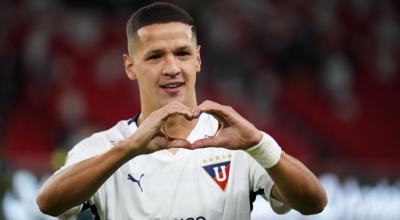 Alex Arce, jugador de Liga de Quito, celebrando su gol ante Imbabura, 28 de marzo de 2024. 