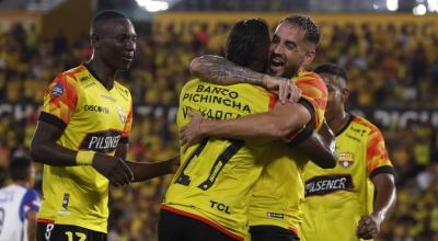 Jugadores de Barcelona SC, durante un partido en el estadio Banco Pichincha, el 3 de marzo de 2024.